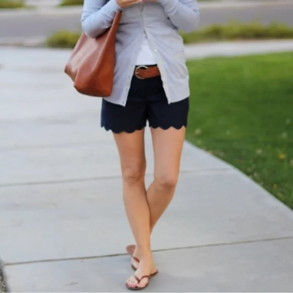 J Crew NWT Black Linen Blend Scalloped Hem 4” Inseam Shorts Women’s Size 14 - Picture 2 of 16